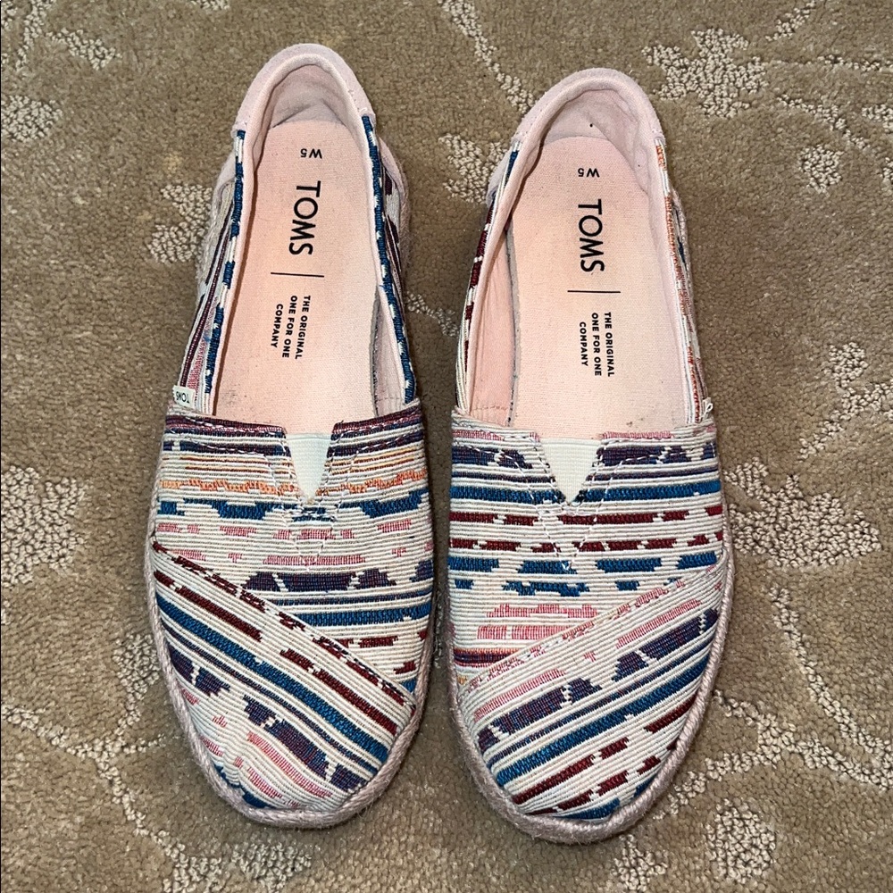 TOMS Alpargata Slip On Aztec Print Espadrille Shoes, Sz 5